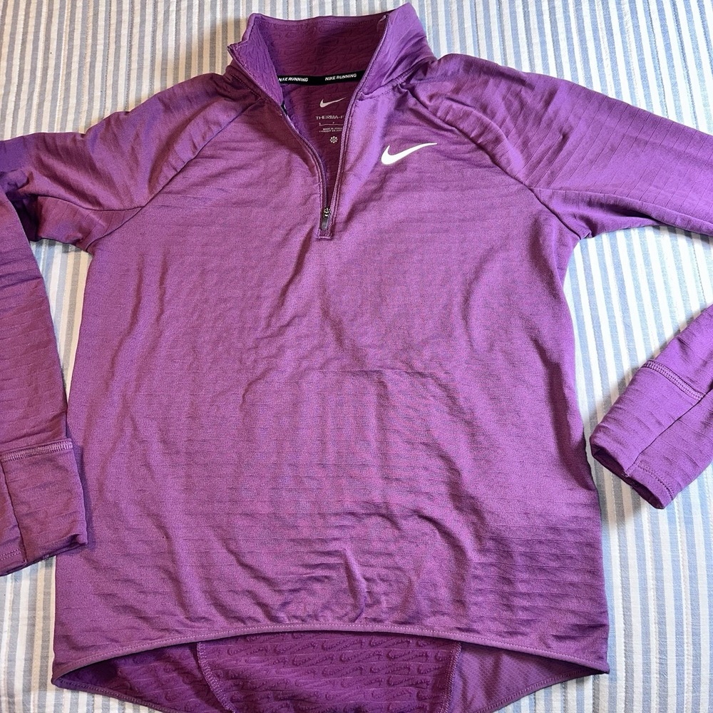Nike Running Womens Therma-FIT 1/2 Zip Pullover Purple Textured Top Small